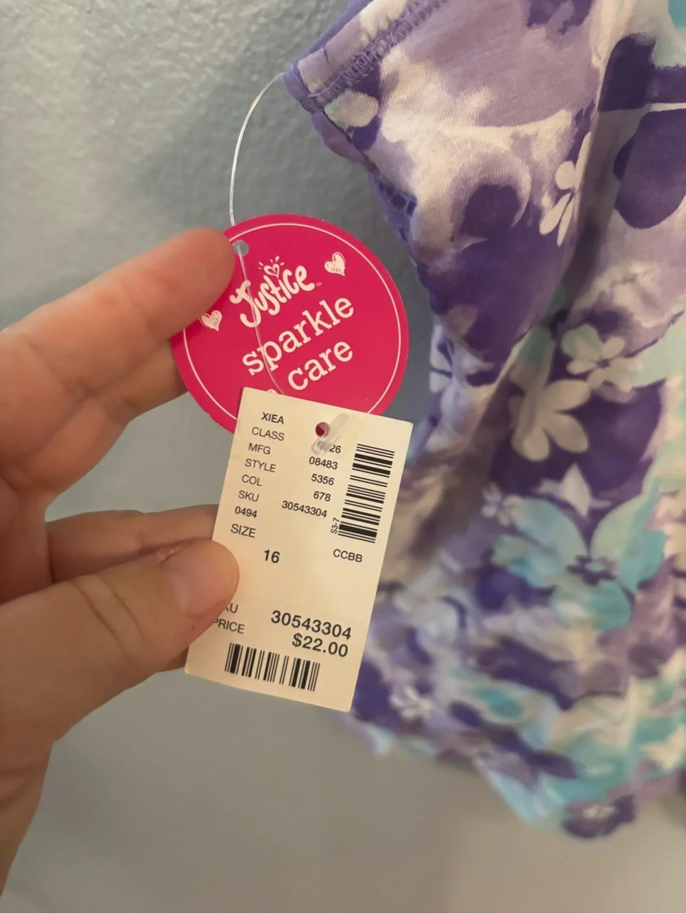 NWT Justice One Shoulder Purple Floral Tank Sz 16
